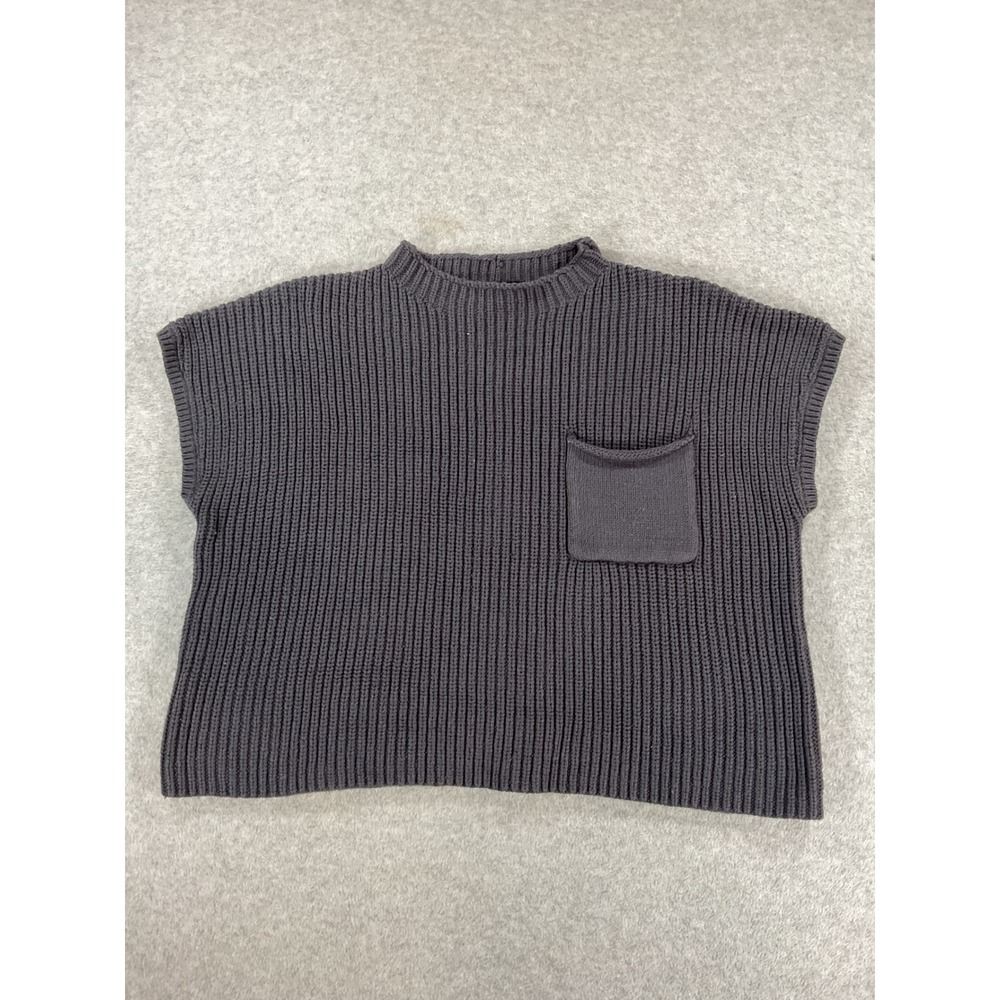 Miou Muse Womens Gray Ribbed Mock Neck Sweater Vest Chest Pocket Size L 2628